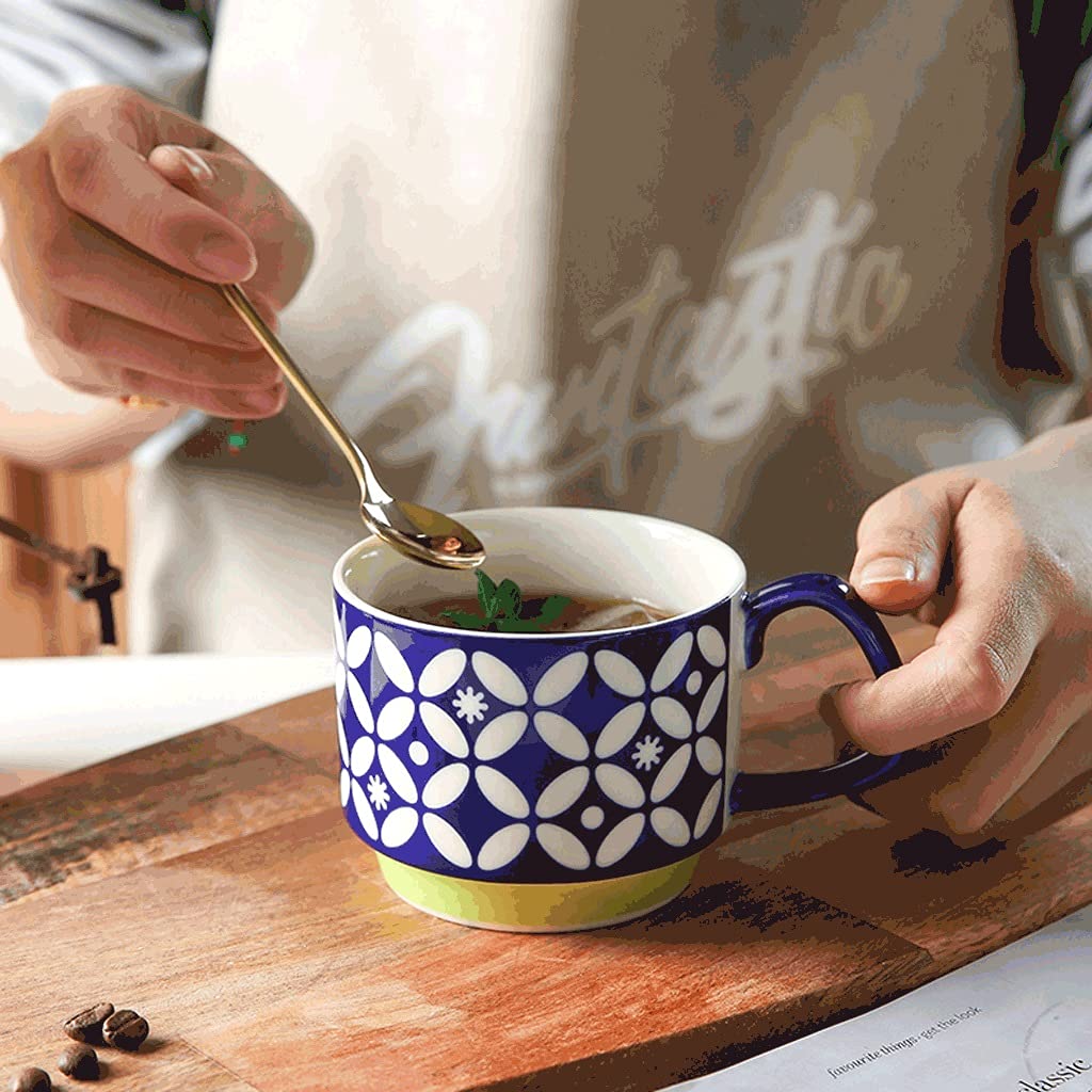 Generic Tazas de Café Tazas de Café de Cerámica Tazas de Café Clásicas Tazas de Café Pintadas a Mano, con Mango, Se Pueden Calentar por Microondas, para Bebidas Frías/Calientes/Blanco/300 Ml