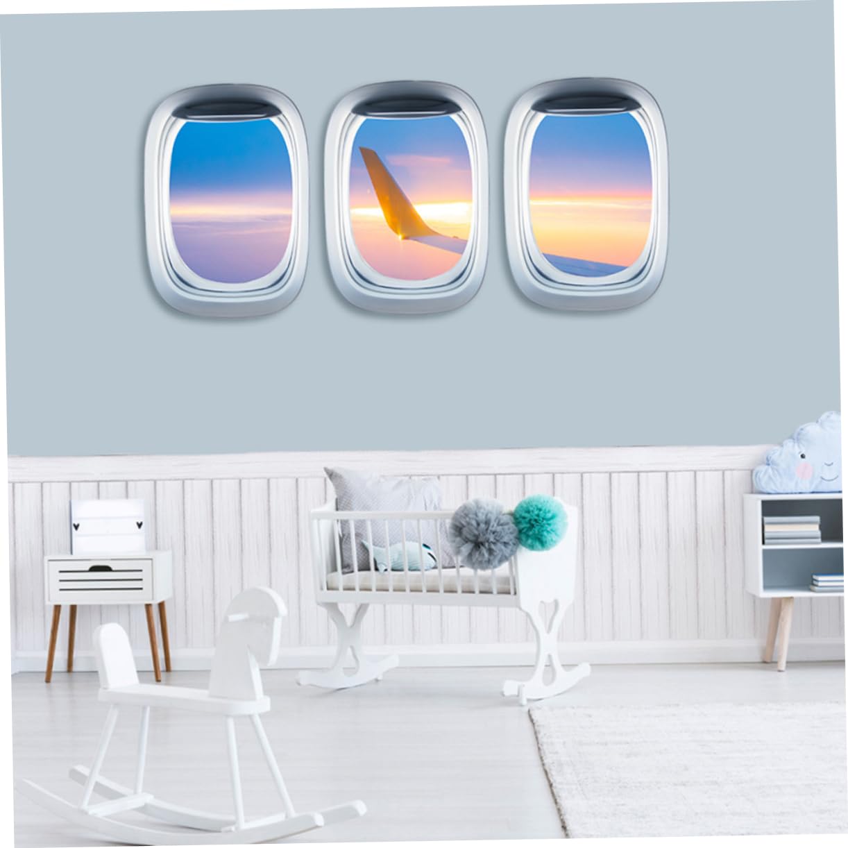HOMSFOU 9blätter Kreative Flugzeugfenster Wandsticker Selbstklebend Landschaftsdekor Wandaufkleber Für Wohnzimmer Schlafzimmer Und Badezimmer Simulierte Fensterbilder Aus Langlebigem