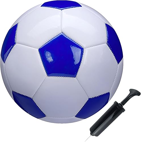 Miniatura 10 de Balón de fútbol tamaño 2, 3, 4, 5, blanco y azul, actividades deportivas escolares para exteriores e interiores, diseño clásico antiexplosión,
