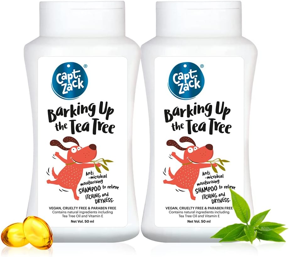 Captain Zack Barking Up The Tea Tree Anti-Bacterial Dog Shampoo 50 ml | Pack of 2 | Anti-Dandruff, Itch Relief & Maintains Overall Skin Health, Paraben Free, No Artificial Fragrance, Vegan & Cruelty-Free