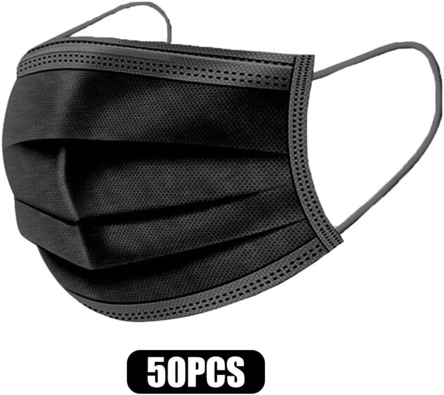 BLACK Disposable 3 Ply Earloop Face Masks, Suitable for Home, School, Office and Outdoors (Black)
