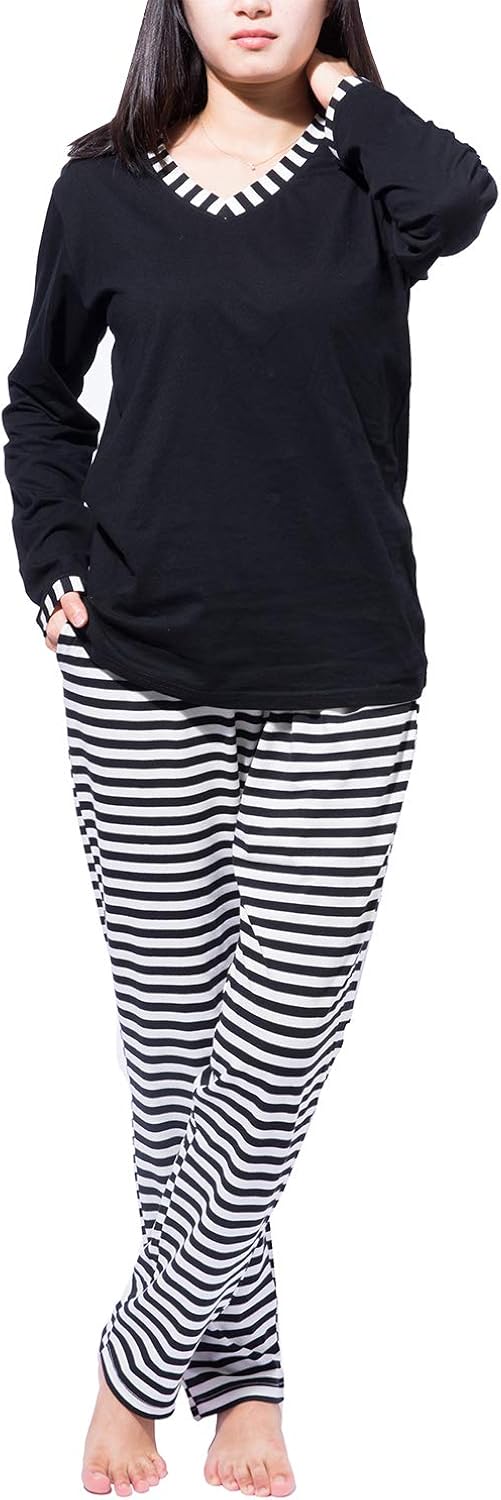 Women's Pajamas Set Sleepwear Striped Pattern Bottom Nightwear Soft Pj Lounge Sets