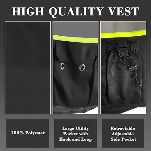 Miniatura 5 de KARXICIY Chaleco de seguridad reflectante ANSIISEA, chaleco de seguridad de alta visibilidad, chaleco de construcción con cremallera de 4 bolsillos