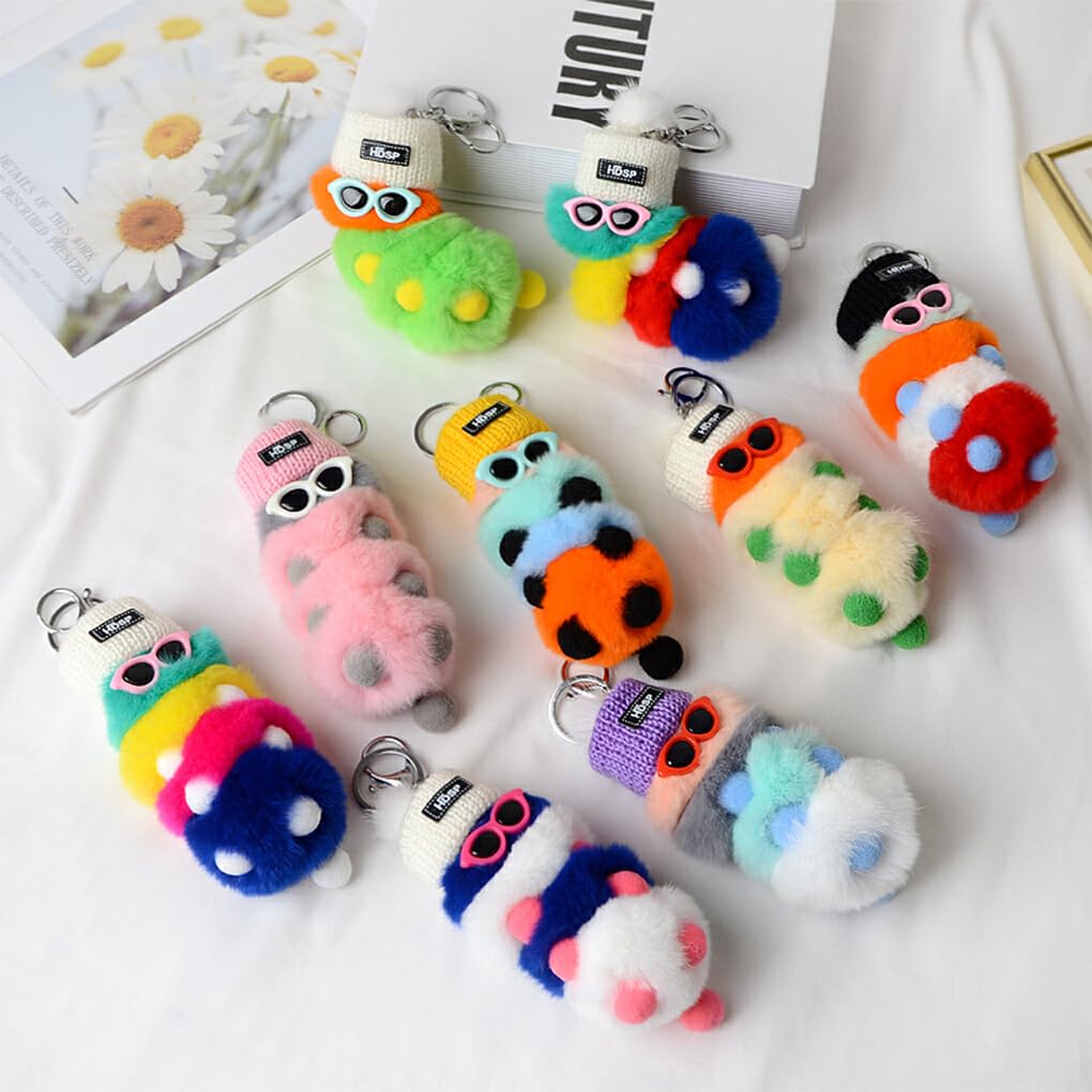 SUDNJIALQ Chaveiro Casal de Pelúcia Pingente de Lagarta Cute