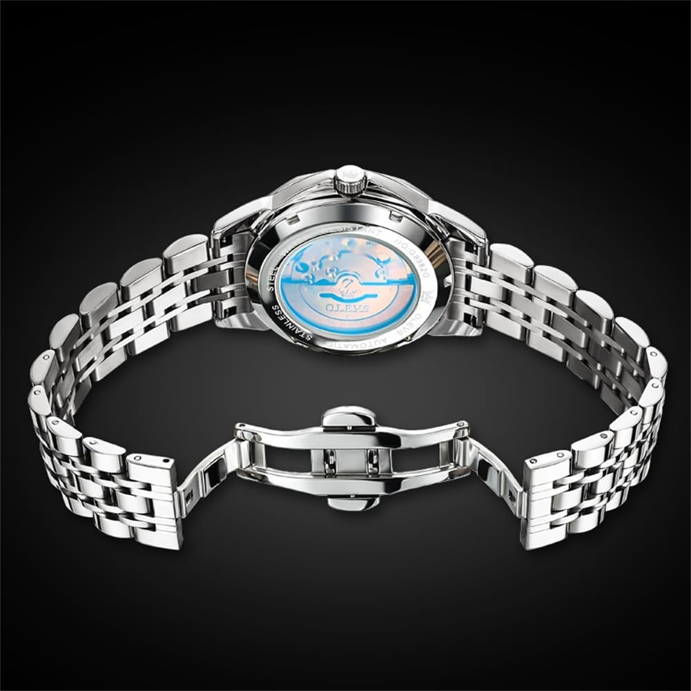 OLEVS Skeleton Men Watches Automatic Business Luxury Diamond Self Winding Watch for Men Stainless Steel Calendar Wrist Watch - Image 7