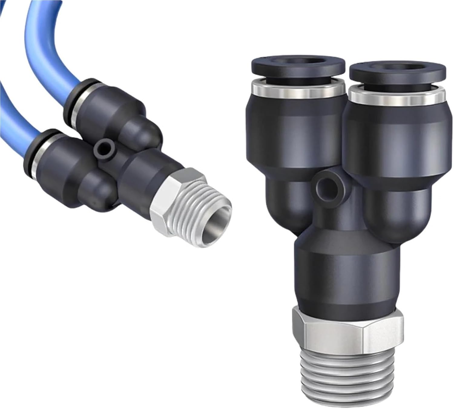 Black PX Pneumatic Quick Connector External Thread BSP1/4 1/2 1/8 3/8 Brass Y-shaped Tee Connector PU Air Hose PX-02 8-01 10-03(PX12-01)