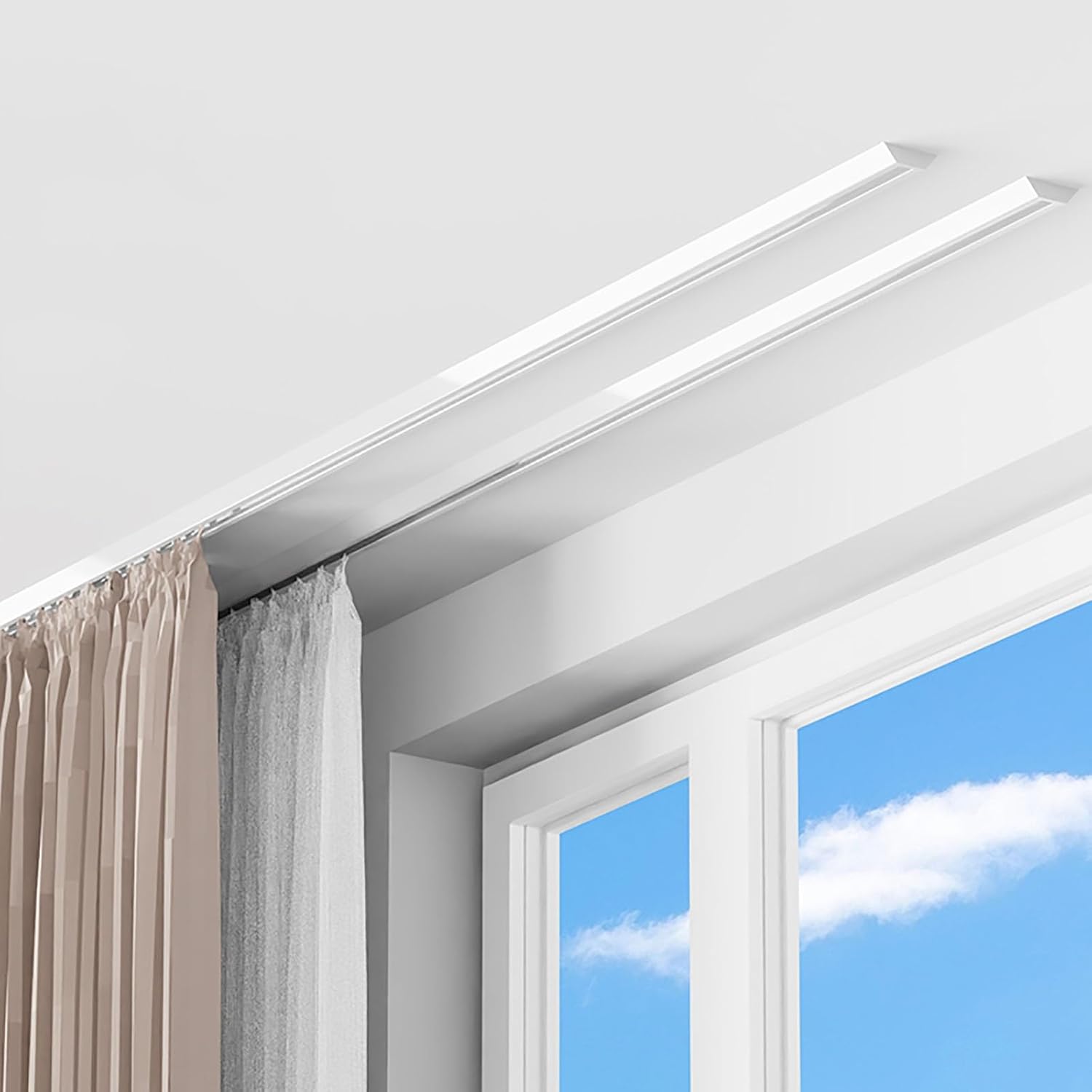 Straight Double Curtain Rods System For Living Room/Bedroom/Kitchen,Thickened Aluminum Curtain Track Rail,1m-12m Long Cuttable Curtain Tracks And Fittings(Color :Black,Size :1m/3.3ft)