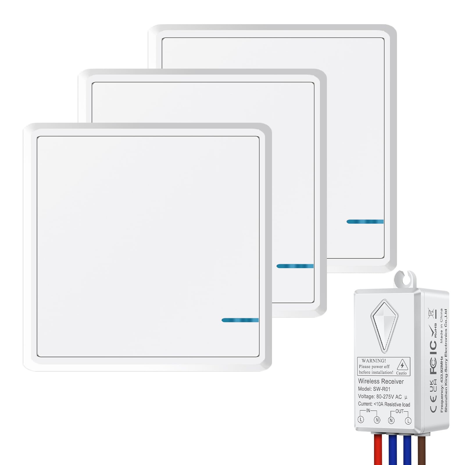 NineLeaf Wireless Lights Switch and Receiver Kit,No Wiring Remote Control Light Switch for LED Lamps1000W Outdoor1700ft Indoor330ft IP66 Waterproof 3PK Switches 1PK Receiver