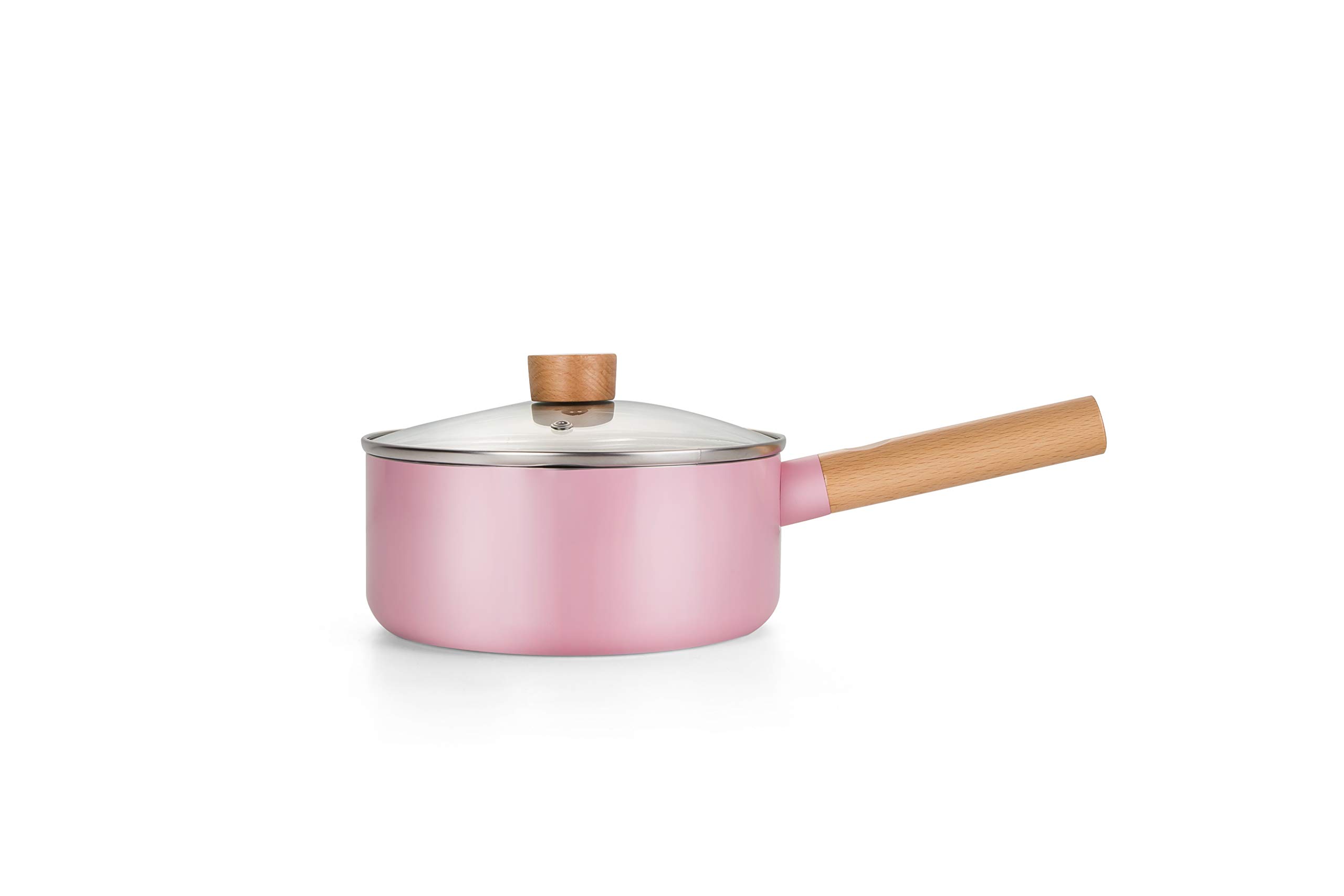 swiflon Nonstick Aluminum Saucepan Pot with Lid Pour Spout Desigh Multipurpose Use for Home Kitchen, 2-Qt Pink