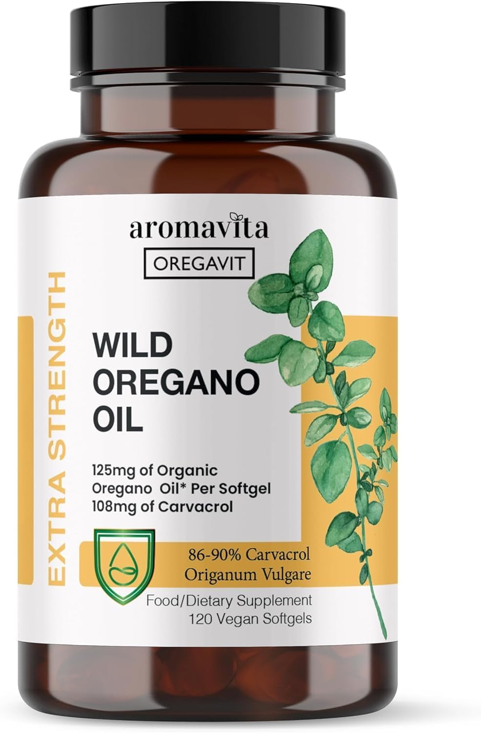 Oregavit Premium Wild Greek Oregano Oil Capsules | High Potency Immune and Digestive Support | Extra Strength Natural Formula | Vegan and Non GMO|130mg of Carvacrol per Softgel |120 Capsules