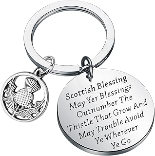 Scottish Thistle Keychain Scottish Blessing Jewelry Gift May Yer Blessings Outnumber The Thistle That Grow