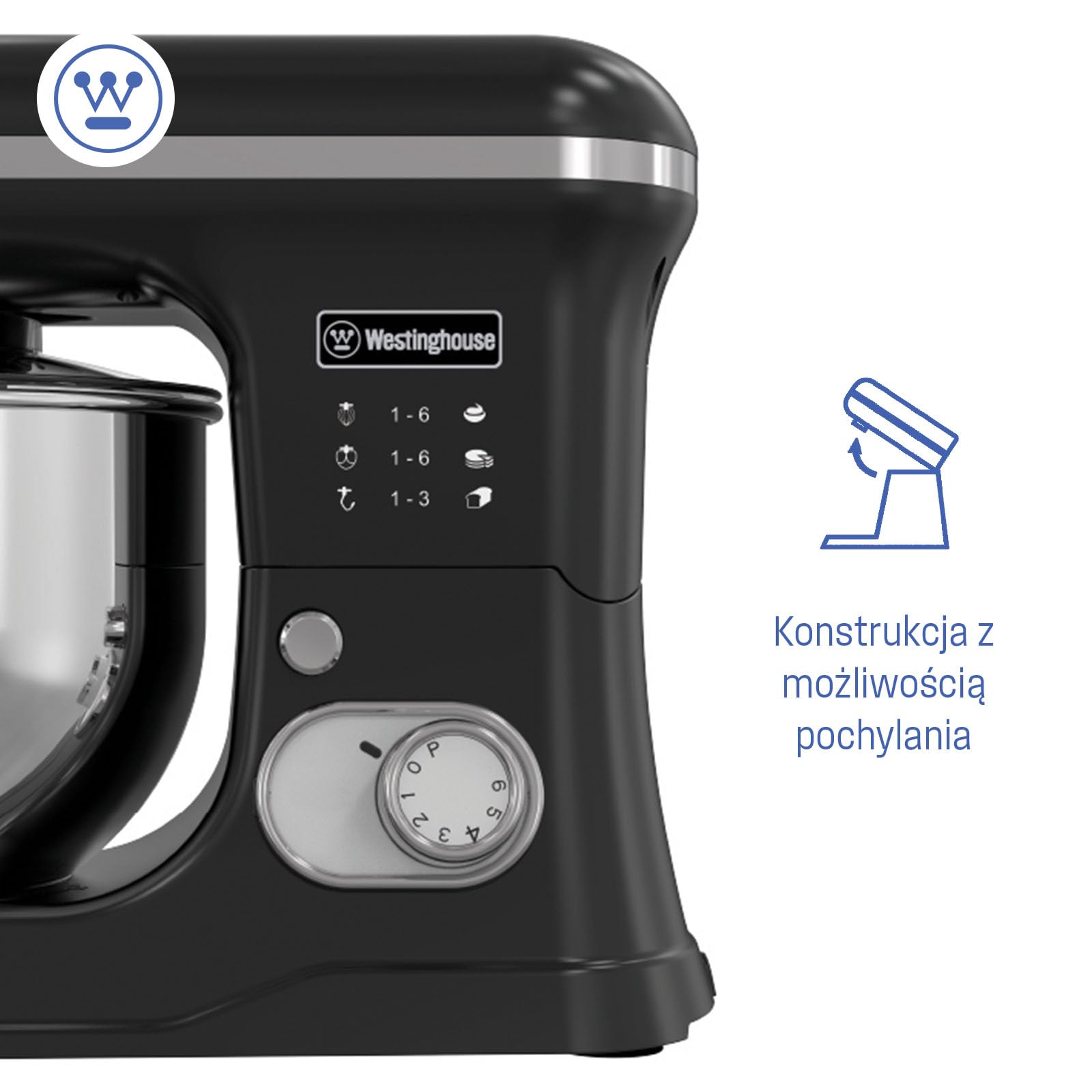Westinghouse Retro Mikser stojący – 1200 W – Robot kuchenny 5 l Miska miksująca – Robot kuchenny – Mikser kuchenny – Robot kuchenny – Czarny
