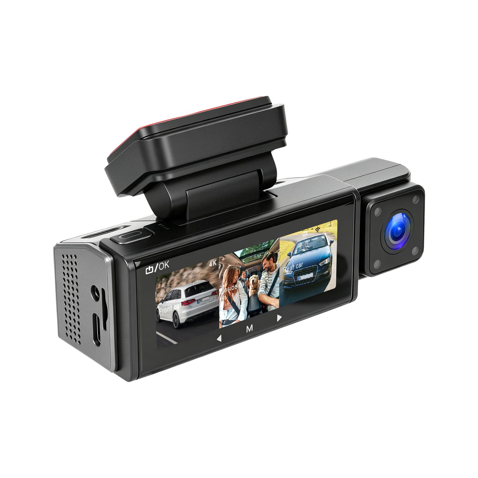 Dashcam de 3 canales para coche 4K+2K+2K delantera trasera interior