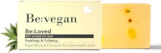 BeVegan Hypoallergenic Dog Shampoo for Sensitive Skin, Soothing & Calming Natural Ingredients Vegan Hemp & Camomile, Handmade in The UK - 110g Soap Bar