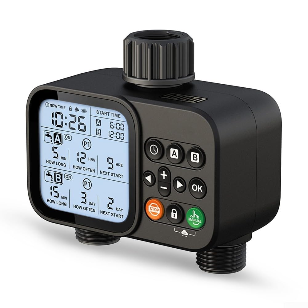 Temporizador de riego inteligente de doble salida controlador de riego automático y manual con modo de 8 horas para el cuidado de plantas de jardín