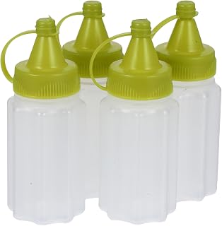 4pcs Green Squeeze Bottles for Ketchup and Mustard, Refillable Kitchen Condiment Bottles, Small Plastic Sauce Dispensers for Cooking and Dining