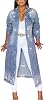ebossy Womens Ripped Out Distressed Washed Long Blue Denim Jacket Trench Coat