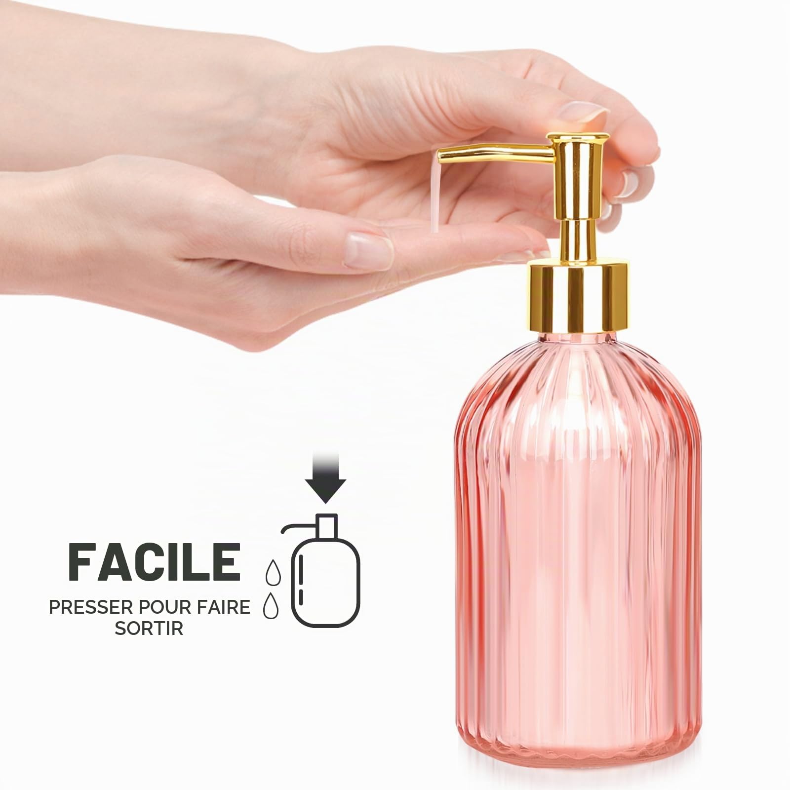 Lot de 4 Accessoires de Salle de Bain en Verre avec Distributeur de Savon, Porte-Brosse à Dents, Pot d'apothicaire, Plateau de courtoisie, décoration de Salle de Bain Moderne, Cadeau pour Maison et