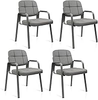 Vista 18 de CLATINA Silla de cuero para oficina, sala de espera, con base de trineo, silla de recepción sin ruedas con reposabrazos y soporte de madera, sillón