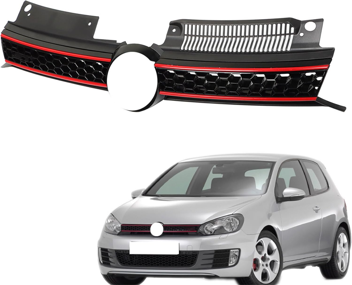 Front Bumper Mesh Grille Plastic Black with Red Line Replacement for 2010-2014 Golf
