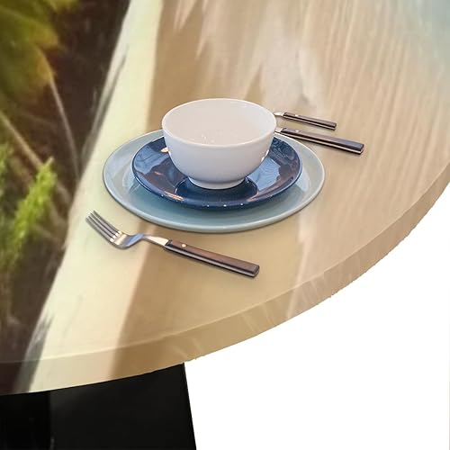 Vista 233 de Mantel redondo ajustable con borde elástico, mantel de hojas coloridas abstractas, impermeable, lavable, para mesas redondas, ideal para picnic