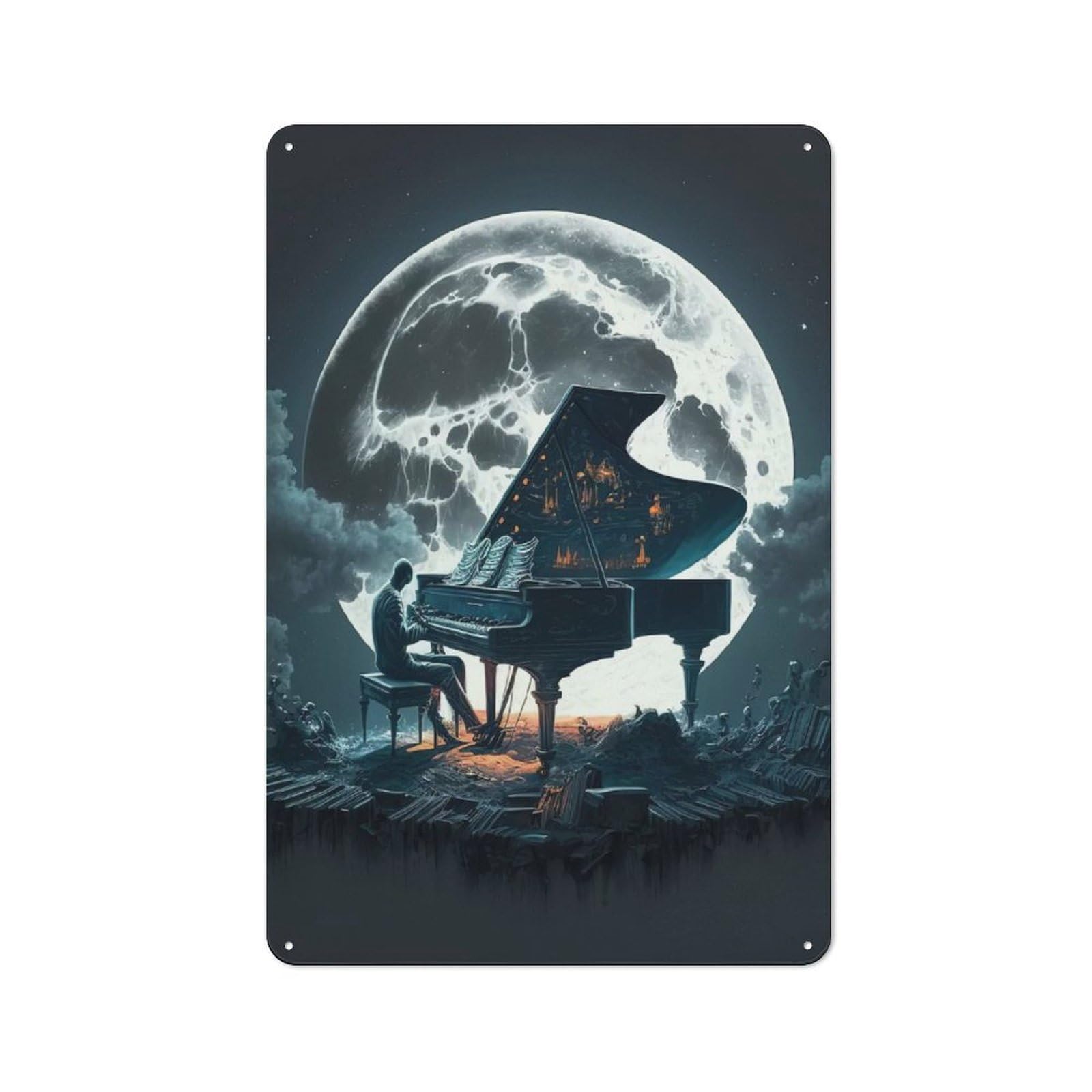Junmoney Playing Piano Vintage Metal Wall Art Sign 30X20cm Featuring Old Style Wall Plaque For Kitchen, Hallway, Bar Or Small Cafe