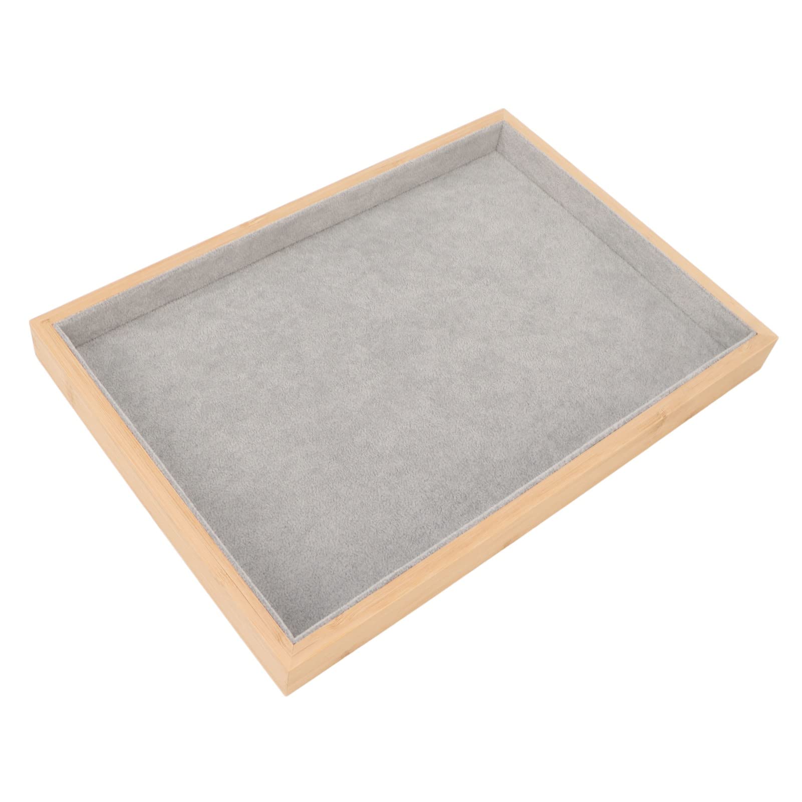 Bandeja De Joyería De Madera, Estuche De Almacenamiento Organizador De Exhibición De Terciopelo, Bandejas De Exhibición De Joyería Multiusos Para Pendientes Y Collares(Gris)