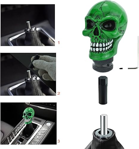 Vista 64 de Lunsom Pomo de palanca de cambios de resina, con cabeza de palanca de cambios de calavera para transmisión de automóvil, se adapta a la mayoría