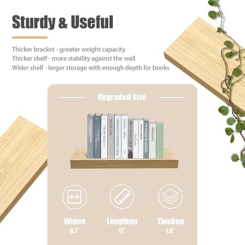 Miniatura 5 de Estantes flotantes para pared, estante de madera natural, decoración rústica del hogar para baño, cocina, dormitorio, soporte invisible montado de