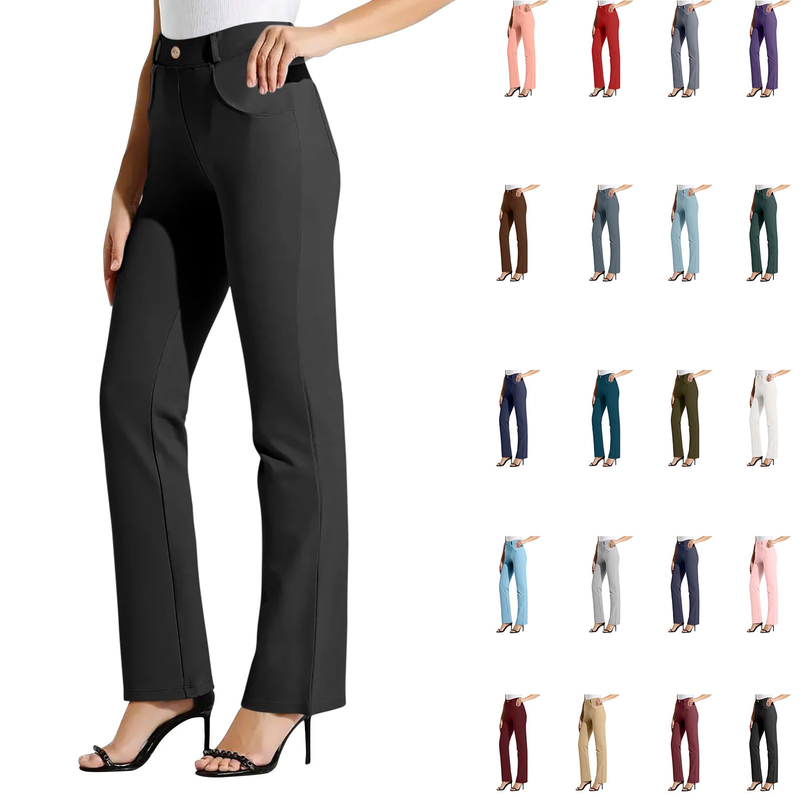 Dress Pants Women Business Casual Petite Work Trousers Button Stretchy Lightweight Pull On Office Slacks with Pockets