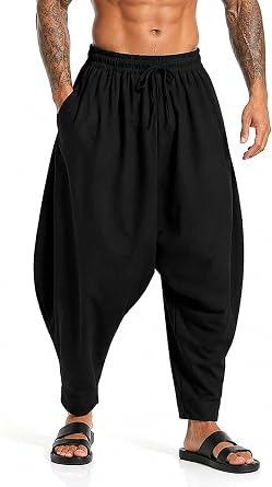 Mens Harem Pants Loose Drop Crotch Aladdin Hippie Pants