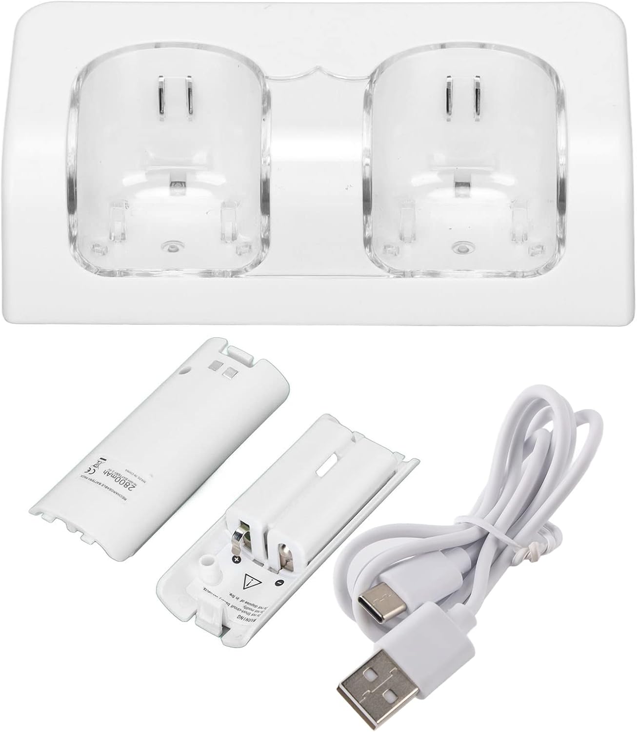 Wii Remote Battery Charger Stable Dual Charging Dock Noiseless Portable for Wii Game Remote Control Battery (White)