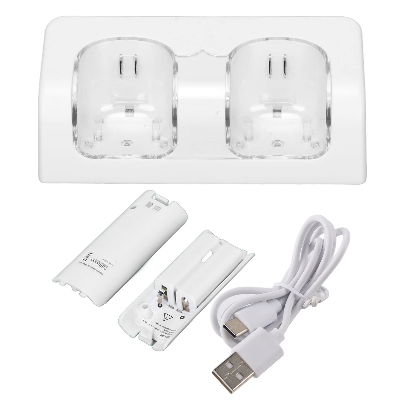 Station de Double Portable pour Batterie de Télécommande de Jeu Wii avec Cordon d'alimentation, Facile à Ranger, Durable et Facile à Utiliser (White)