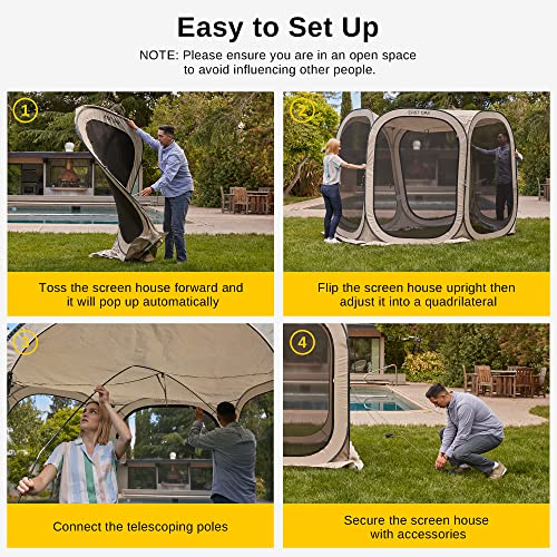 Image of East Oak Screen House Tent Pop-Up, Portable Screen Room Canopy Camping 12 x 12 FT with Carry Bag for Patio, Backyard, Deck & Outdoor Camping Activities, Beige