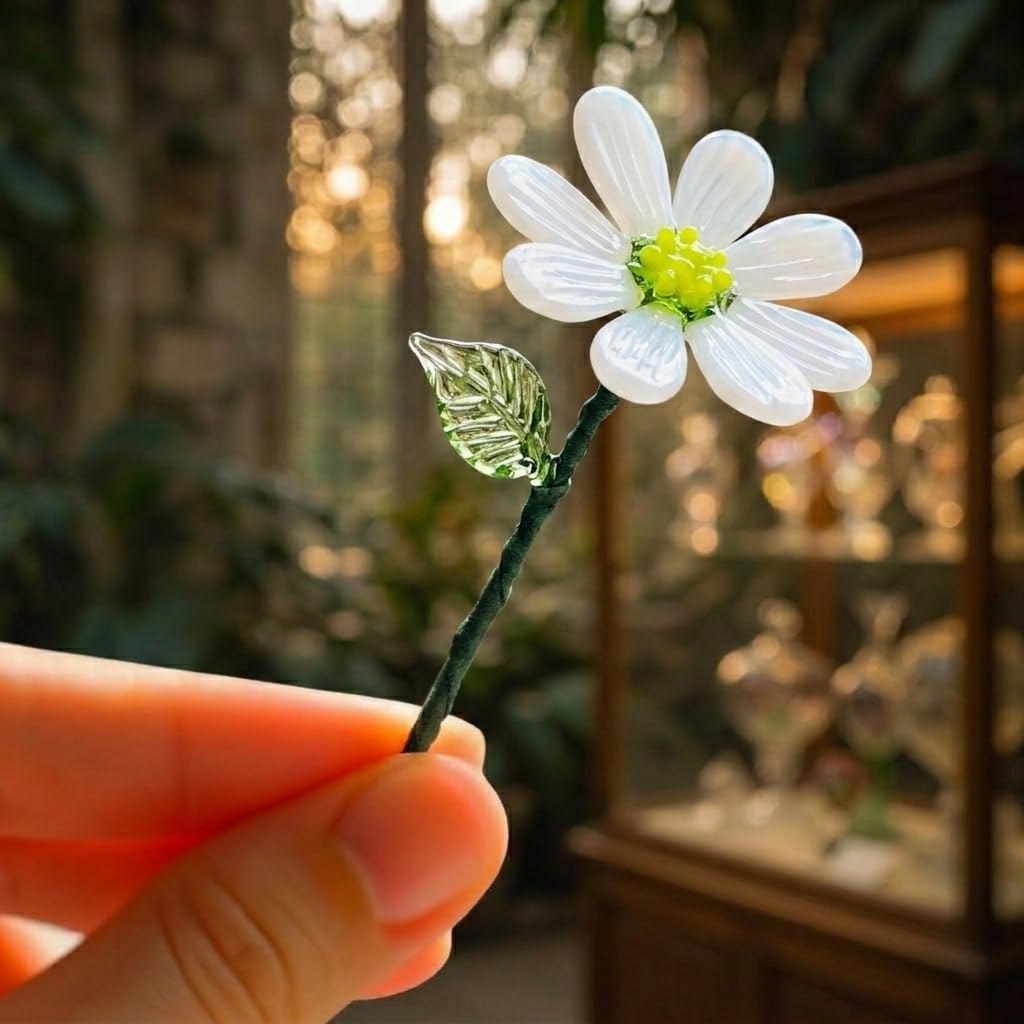 Glass Birth Month Flower,Glass Flowers with Stems,Handmade Blown Glass Flower Birthday Gift for Mother Father Friends(April (Daisy)).