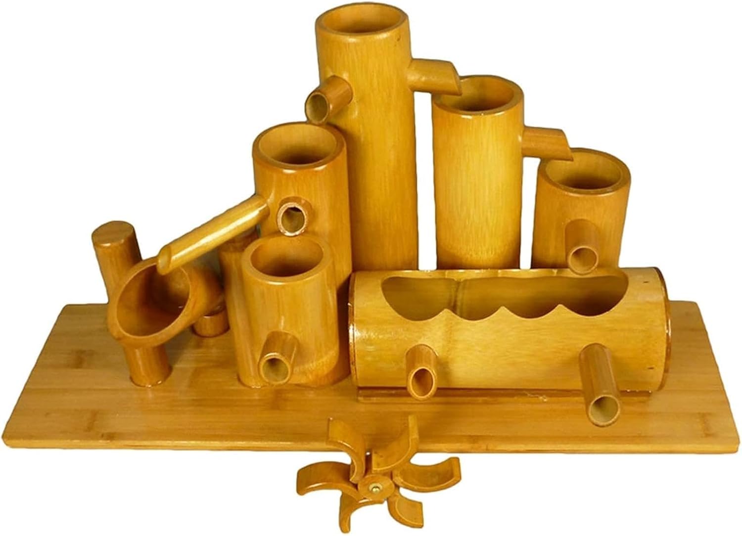 Bamboo Fountain with Water Pump, Zen Water Feature Decoration, Japanese Style Garden Circulating Fountain, Outdoor Ornament, for Bird Bath, Balcony, Lawn, Patio, Pond, 15.7in