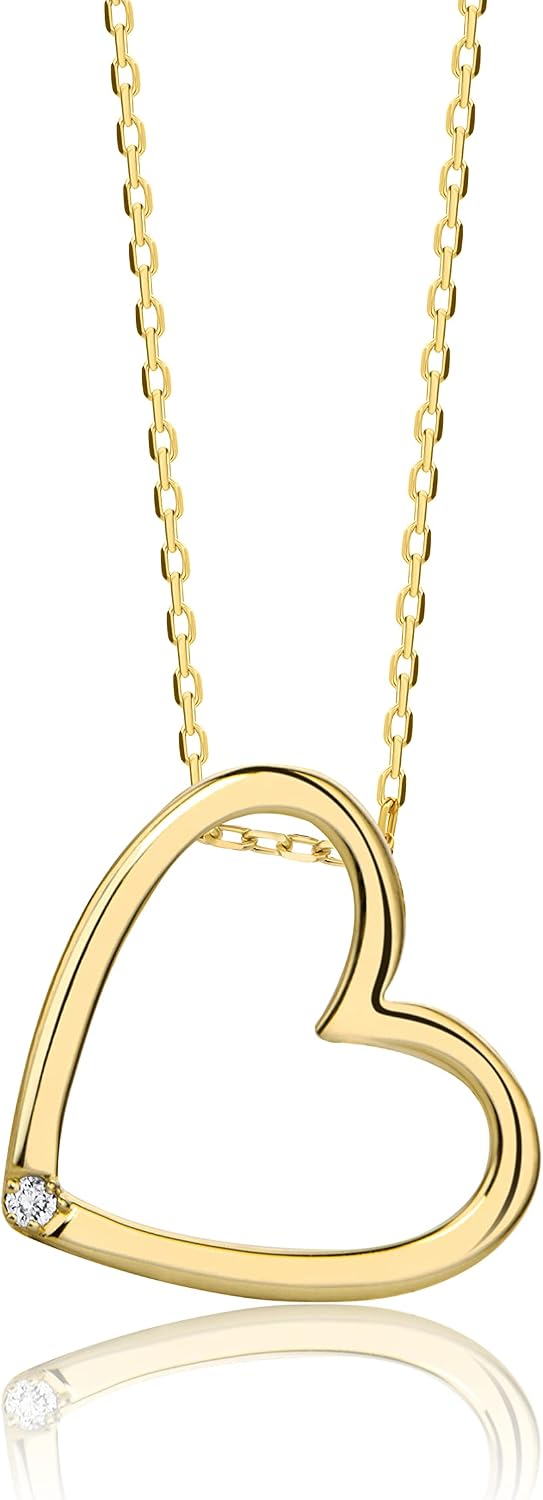 Orovi Gold Necklaces for Women, Heart Necklace in 14K Yellow Gold/White Gold 585 with 17.7" Long Gold Chain, Diamond Heart Pendant Necklace Hypoallergenic Women's Jewelry Delivered in Jewelry Box