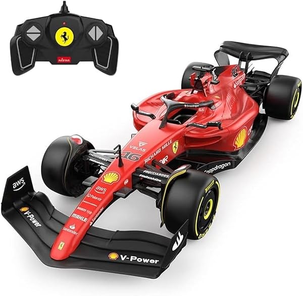 CMJ RC Cars Ferrari F1-75 Voiture Télécommandée (échelle 1:18) - Voiture Télécommandée 2022 Pilotes de Formule 1 - Charles Leclerc + Carlos Sainz Conduire pour survivre - 2
