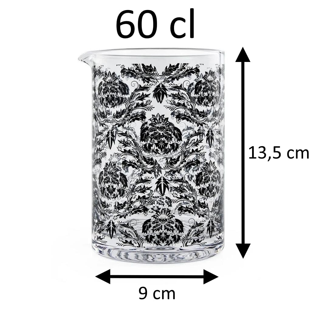 Cocktail7 Sycamore - Bicchiere da miscelazione con beccuccio versatore, capacità 600 ml, trasparente con motivi neri, accessorio per barista Mixologia professionale, materiale da bar pub ristorante