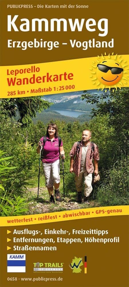 Publicpress Leporello Wanderkarte Kammweg Erzgebirge – Vogtland 1:25.000: Leporello Wanderkarte mit Ausflugszielen, Einkehr- & Freizeittipps, ... 1:25000 (Leporello Wanderkarte: LEP-WK)