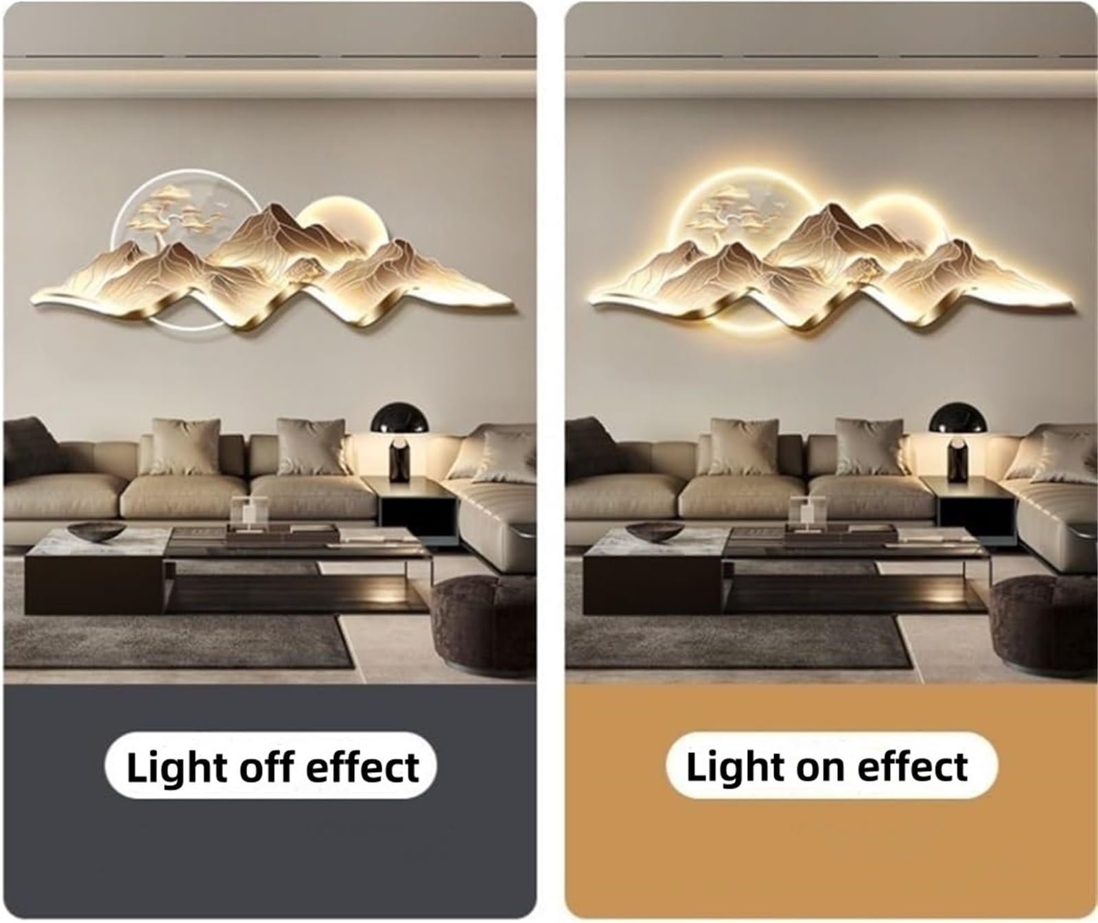 Cuadro Decorativo de Pared con Enchufe y Luces LED, 120 cm de Largo x 39 cm de Ancho, Blanco cálido, Montaje en Pared, para Sala de Estar