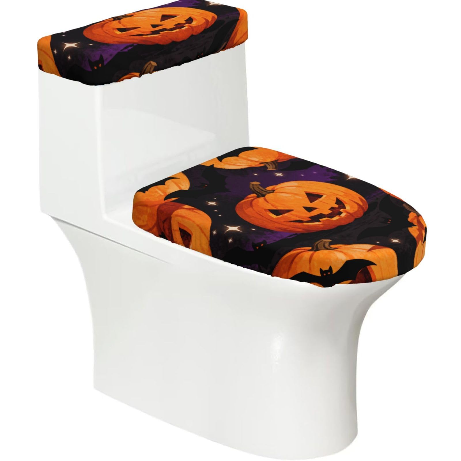 Cntdbu Black Lantern Elastic Toilet Cover Set Of 2-Stretchy Lid And Tank Covers For Bathroom, Soft Washable U Shape Toilet Decor
