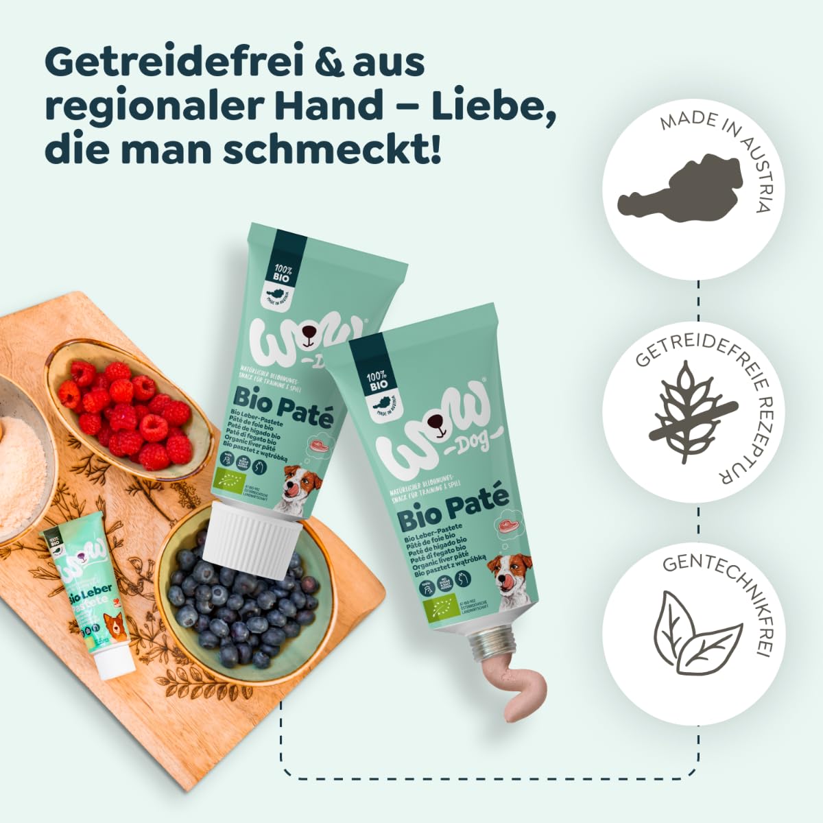 WOW Dog Bio Leberpastete 12 x 80g |ohne Getreide für Training und Spiel