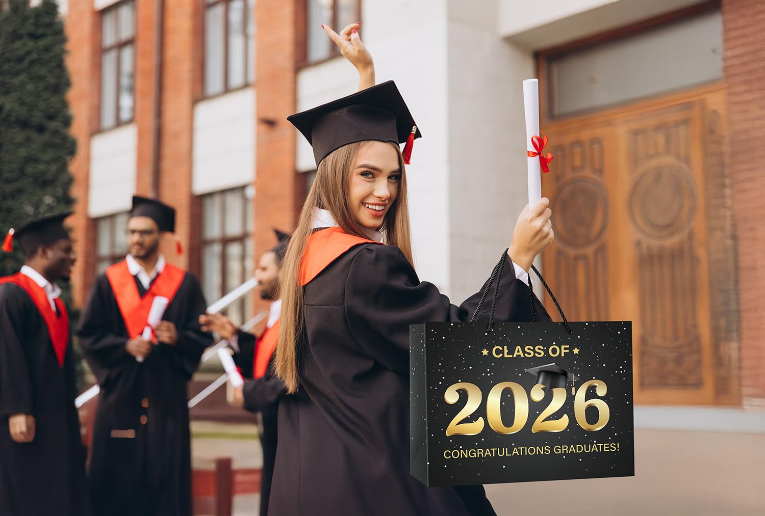 Linelglobal 2026 Graduation Gift Bag with Tissue Paper Large Congrat Grad 15.7" Black
