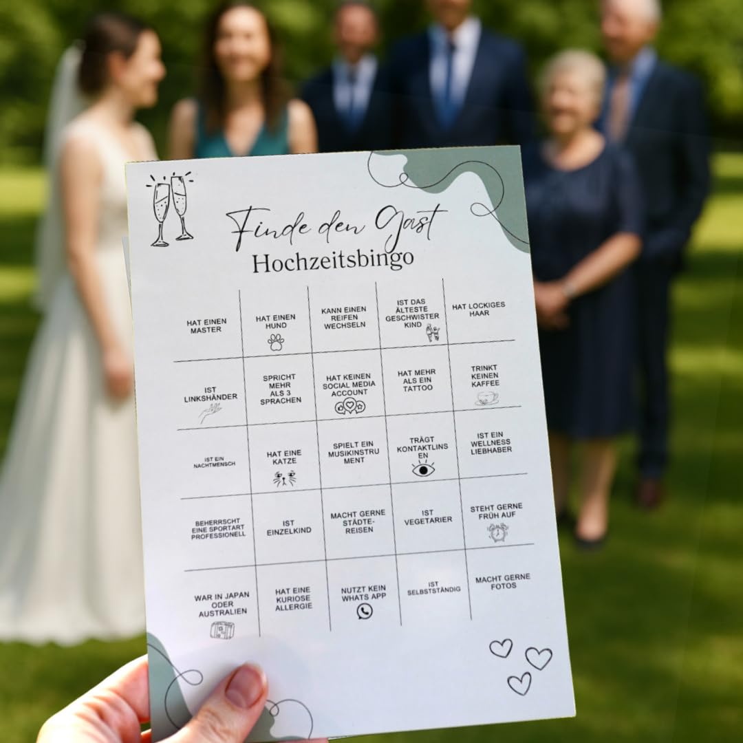 M Diagne 25 Cards Wedding Bingo, Wedding Quiz, Wedding Games for Guests to Get to Know in DIN A5, Wedding Gift (Wedding Bingo Pack of 50) - Image 4
