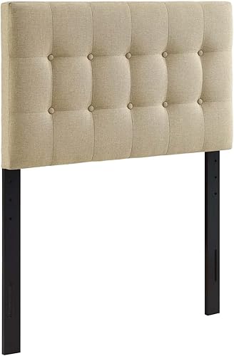 Cabecero de cama individual, Modway Emily, tapizado en vinilo de color blanco, Tela, beige, (Beige Fabric)