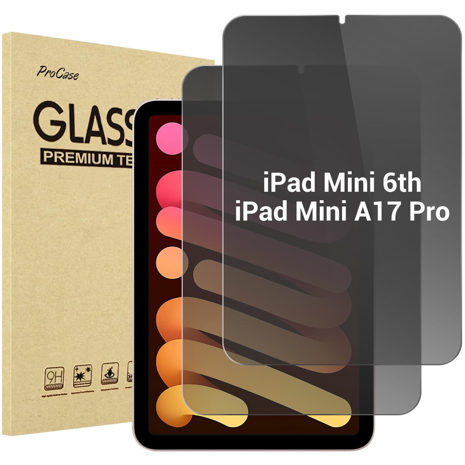 ProCase 2 Pack Privacy Screen Protector for iPad Mini 7(A17 Pro) / Mini 6