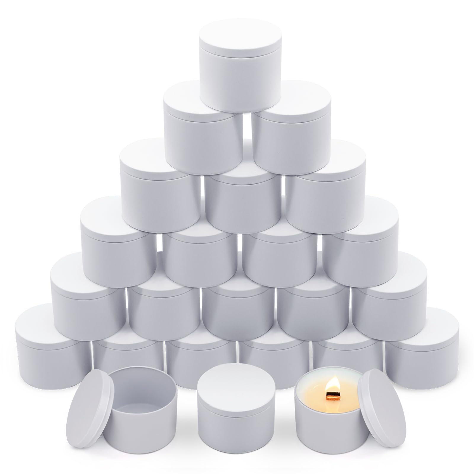 YJHSS 24-Pack 8oz Candle Tins with Lids, Metal Candle Jars for Candle Making, Bulk Empty Containers for Beginners & DIY Storage -White