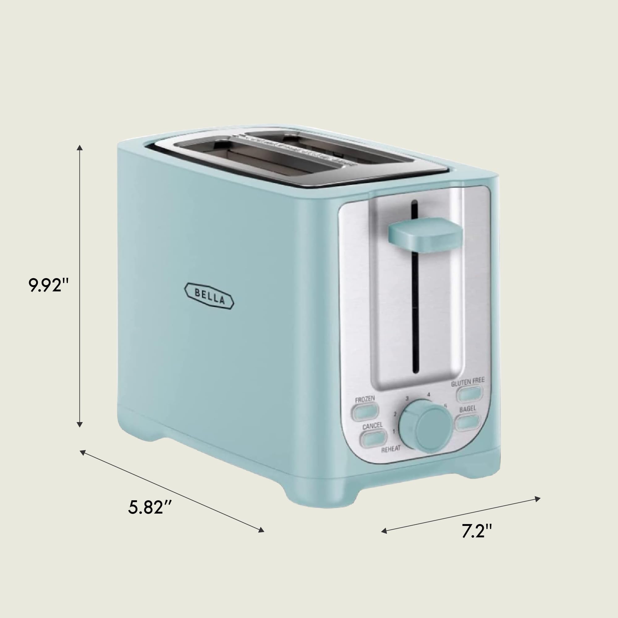 BELLA 2 Slice toaster, Stainless Steel and Aqua