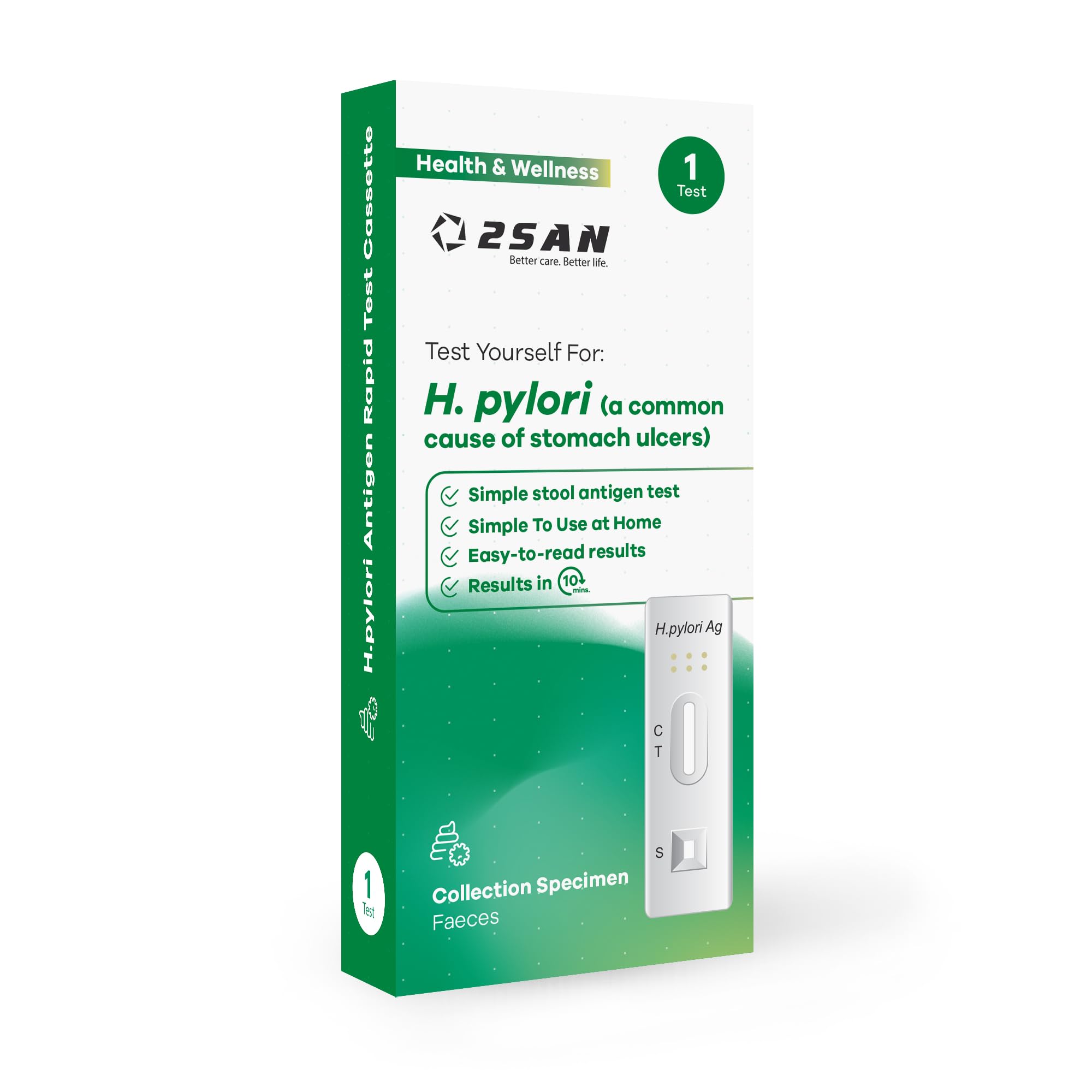 2San H. Pilory Home Test Kit, Fast & Accurate Stool Antigen Detection in 10 Mins, Easy at-Home Stomach Ulcer Screening for Helicobacter Pylori, Includes All Testing Materials, No Prep Needed